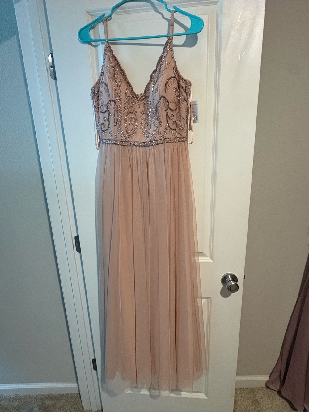 NWT David's Bridal Blush Beaded Sequin Tulle A-Line Gown Size 11